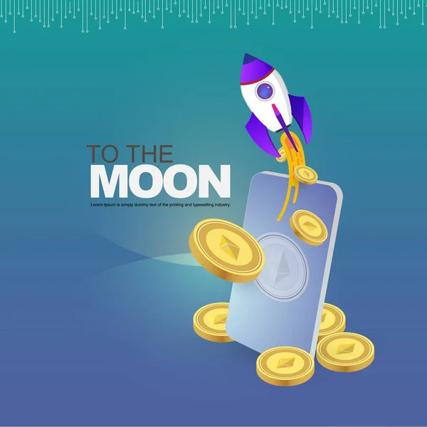 Ay 'a gökyüzü. Kripto para birimi yükselen fiyat kavramı. ETC zenginliği.