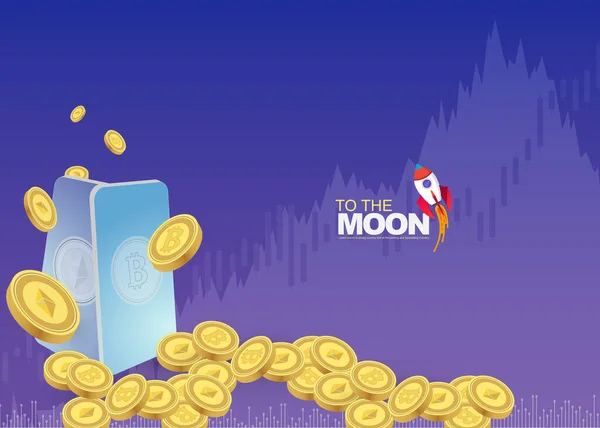 Akıllı telefondan paralı Bitcoin kripto para birimi çıkıyor. Büyüme grafiği olan şifreli para. Uluslararası borsa.