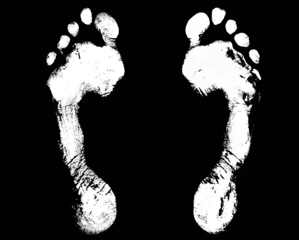 White Human Footprint Black Background Isolated Closeup Barefoot Person Foot — Stock Photo, Image