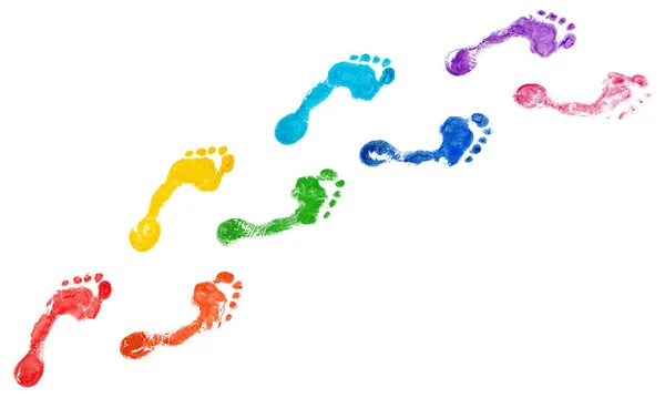 Rainbow Color Human Footprints Way White Background Isolated Colorful Watercolor — Stock Photo, Image