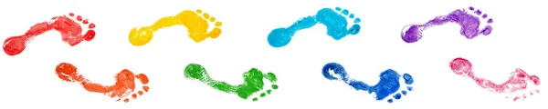 Regenboog Kleur Menselijke Voetafdrukken Manier Witte Achtergrond Geïsoleerd Kleurrijke Aquarel — Stockfoto