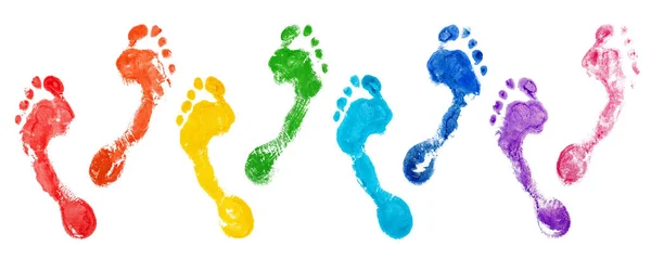 Rainbow Color Human Footprints Set White Background Isolated Close Aquarelle — Photo