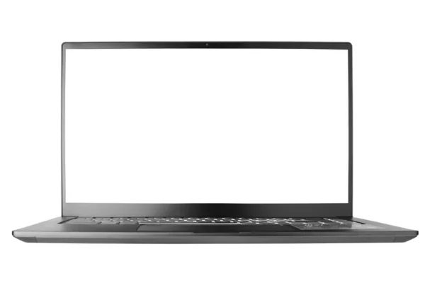 Laptop Com Tela Branco Fundo Branco Isolado Close Vista Frontal — Fotografia de Stock