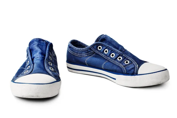 Zapatillas Azules Sobre Fondo Blanco Aisladas Cerca Elegantes Zapatos Goma —  Fotos de Stock
