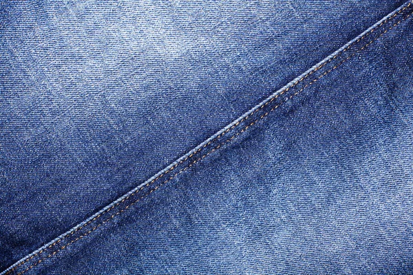 Blue Jeans Texture Diagonal Seam Closeup Thread Stitch Line Jean — Stock Photo, Image