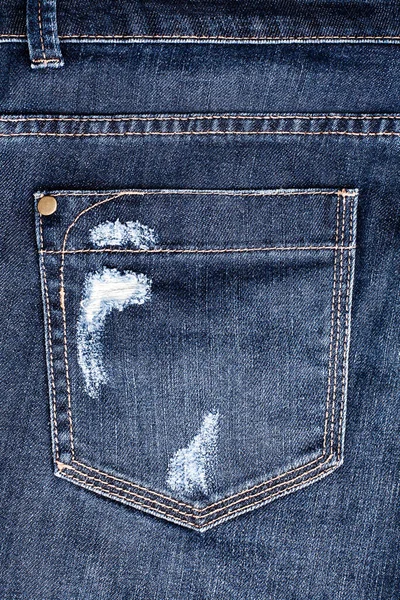 Blå Slitna Jeans Ficka Närbild Slet Jeans Ficka Bakgrund Mörkblå — Stockfoto