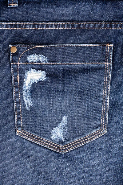 Blå Slitna Jeans Ficka Närbild Slet Jeans Ficka Bakgrund Mörkblå — Stockfoto