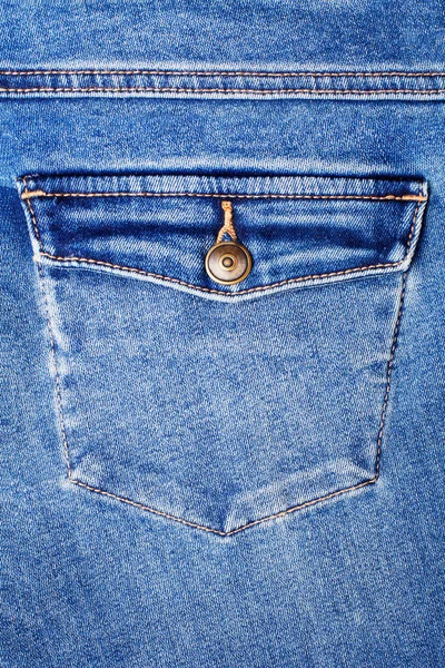 Blauwe Jeans Zak Met Klep Messing Metalen Knoop Close Jeans — Stockfoto