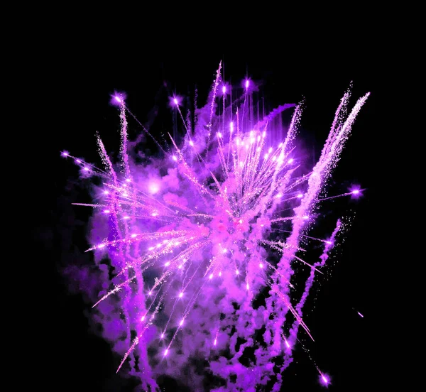 Purple fireworks display black night sky background isolated close up, blue firecracker burst pattern, purple salute explosion texture, holiday decoration, festive design element, celebration backdrop
