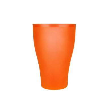 Turuncu boş plastik bardak arka plan izole edilmiş yakın plan, tek kullanımlık boş içecek bardağı, içecek, kokteyl, soğuk su, sıcak kahve fincanı, çay, meyve suyu, sofra takımı tasarımı, çatal, kap modeli
