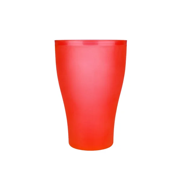 Piros Üres Műanyag Csésze Fehér Háttér Elszigetelt Közelkép Eldobható Üres — Stock Fotó