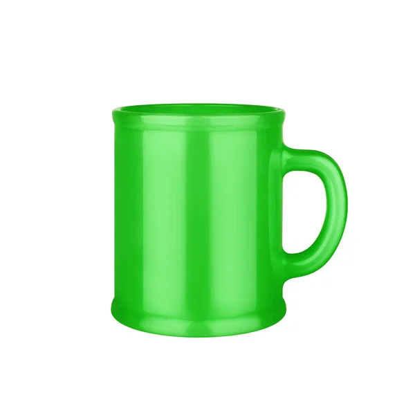 Green Ceramic Cup White Background Isolated Close Coffee Mug Handle — Stock Photo, Image