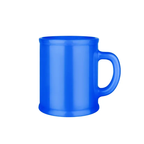 Blå Keramik Kopp Vit Bakgrund Isolerad Närbild Mörkblå Kaffemugg Med — Stockfoto