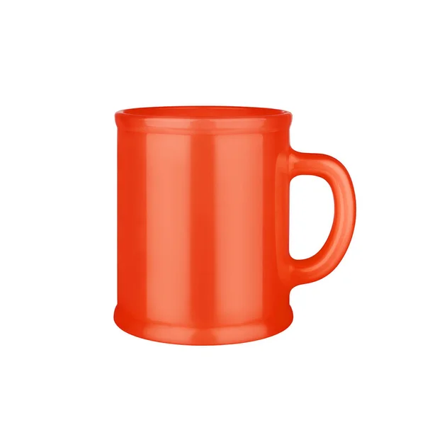 白色背景的橙色瓷杯闭锁 有柄的红咖啡杯 厨房器皿 空茶杯模型 空茶杯模板 — 图库照片