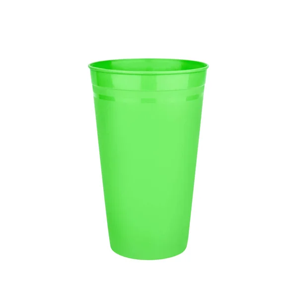 Coupe Plastique Vide Vert Fond Blanc Isolé Gros Plan Verre — Photo