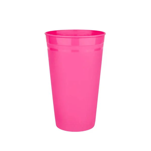 Pink Empty Plastic Cup White Background Isolated Closeup Disposable Blank — Stock Photo, Image