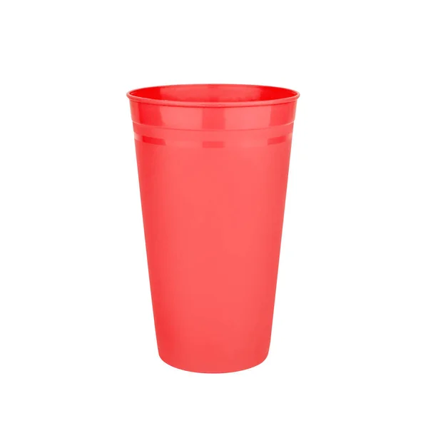 红色空塑料杯白色背景隔离特写 一次性空白杯子 鸡尾酒 热咖啡杯 餐具设计 容器模型 — 图库照片