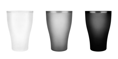 Siyah, beyaz, gri, boş plastik bardaklar, 3 boş içme bardağı, içecek, kokteyl, su, çay, meyve suyu, kahve fincanı, tek kullanımlık mutfak gereçleri, konteynır modelleri, taklacı şablonu