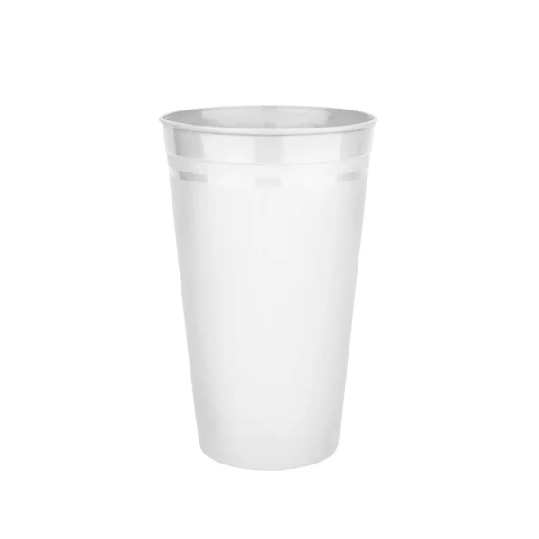 Branco Vazio Copo Plástico Fundo Branco Isolado Closeup Vidro Bebida — Fotografia de Stock