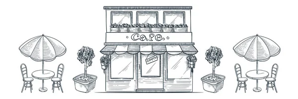 Caffè Strada Negozio Panificio Illustrazione Schizzo Vettoriale Del Ristorante Italiano — Vettoriale Stock