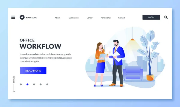 Teamwork Zakelijke Communicatie Office Workflow Concept Vector Platte Illustratie Van — Stockvector