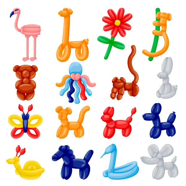 Tierskulpturen Aus Luftballons Spielzeug Icons Set Isoliert Auf Weißem Hintergrund — Stockvektor