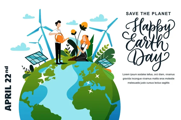Happy Earth Day Banner Vagy Poszter Design Sablon Vektor Lapos — Stock Vector