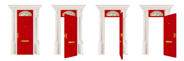 Chiuso Aperto Classico Set Porte Legno Rosso Isolato Sfondo Bianco — Vettoriale Stock