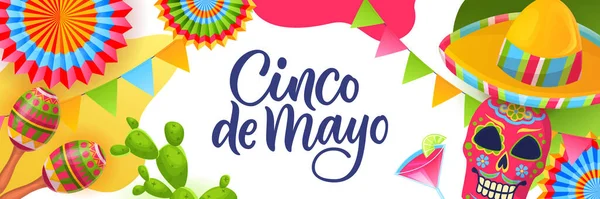 Cinco Mayo Fiesta Banner Horizontal Plantilla Diseño Póster Tarjeta Felicitación — Vector de stock
