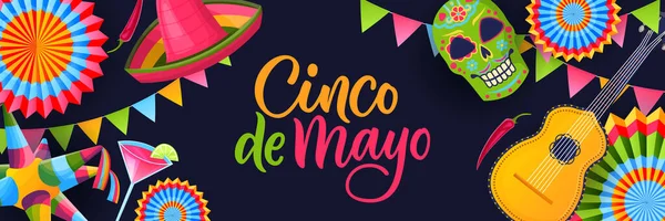 Cinco Mayo Fiesta Fondo Negro Póster Tarjeta Regalo Felicitación Con — Vector de stock