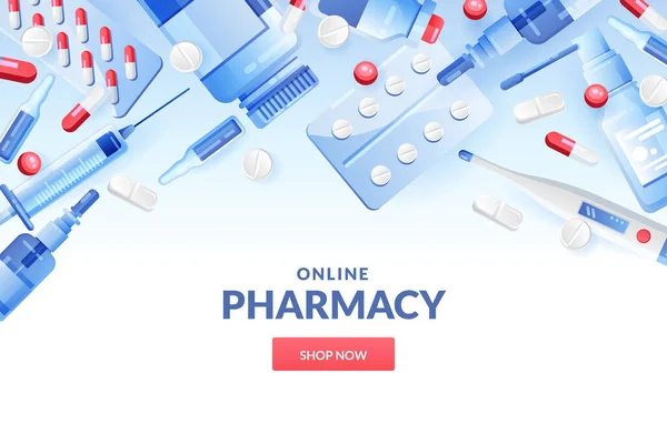 Geneeskunde Farmacie Abstracte Achtergrond Blauw Wit Kleuren Drugstore Banner Poster — Stockvector