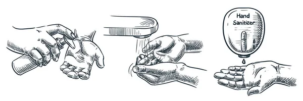 Hygien Sanitet Desinfektion Vektor Hand Ritade Skiss Illustration Mänsklig Hand — Stock vektor