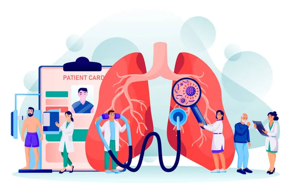 Tüdőgyógyászati Fogalom Betegségek Diagnózis Kezelés Emberi Tüdő Vektor Orvosok Karakter — Stock Vector