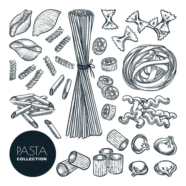 Colección Pasta Casera Aislada Sobre Fondo Blanco Dibujo Vectorial Ilustración — Vector de stock