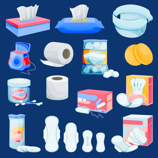 Set Fournitures Hygiène Personnelle Illustration Vectorielle Dessins Animés Plats Compléments — Image vectorielle