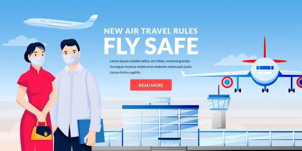 Flugreisen Neue Regeln Gesundes Und Sicheres Flugkonzept Asiatische Männer Und — Stockvektor