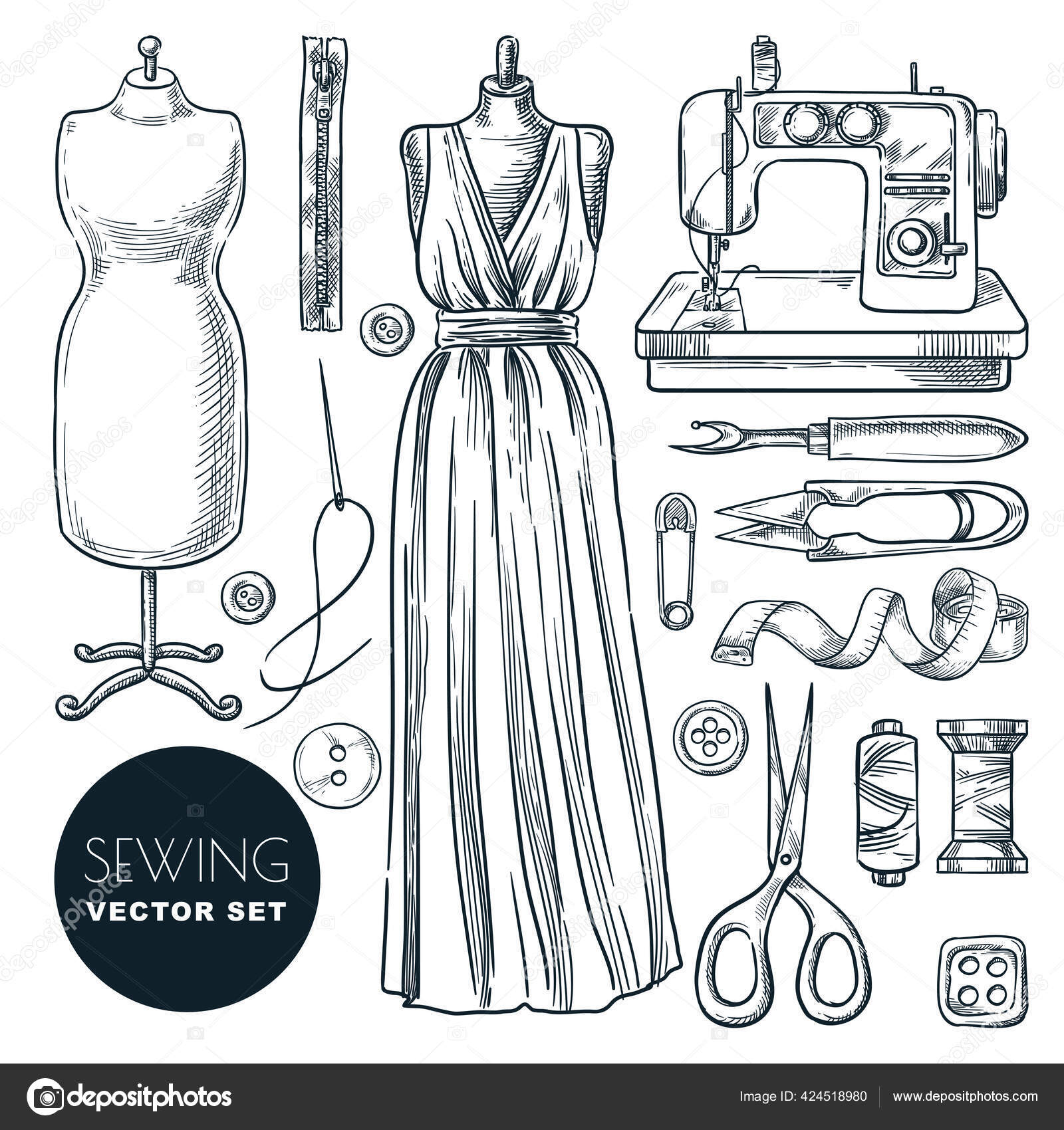 Vestido Noche Medida Para Mujeres Juego Herramientas Coser Equipo