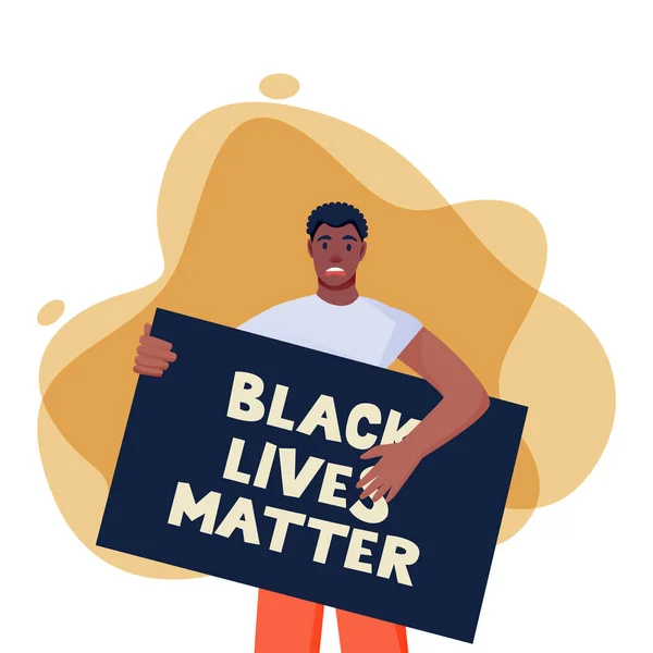 Hombre Afroamericano Protestando Con Afiche Aislado Sobre Fondo Blanco Las — Archivo Imágenes Vectoriales