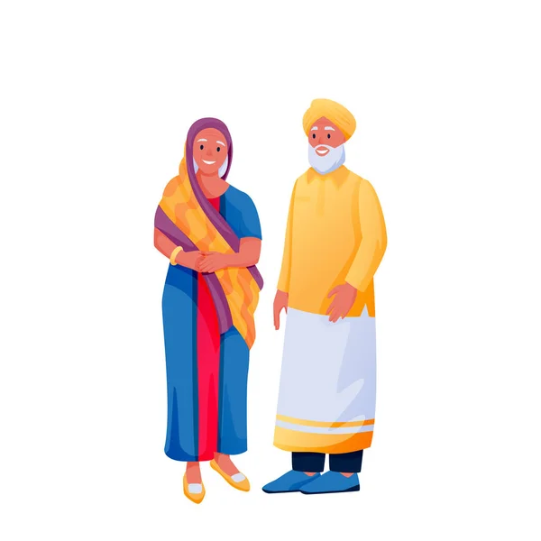 Индийская Старшая Счастливая Пара Традиционной Одежде Изолированная Белом Фоне Индийская — стоковый вектор