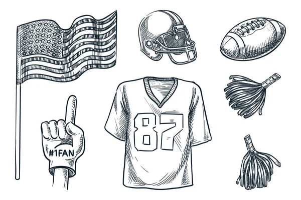 American Football Cheerleader Amanti Accessori Set Isolato Sfondo Bianco Illustrazione — Vettoriale Stock