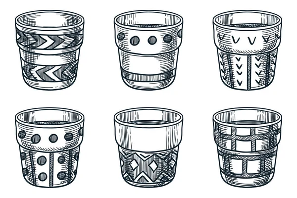 Set Vasi Ceramica Fiori Vuoti Isolati Sfondo Bianco Illustrazione Dello — Vettoriale Stock