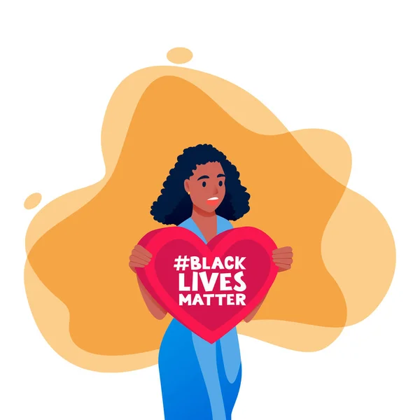 Mujer Afroamericana Protestando Con Hashtag Póster Del Corazón Las Vidas — Vector de stock