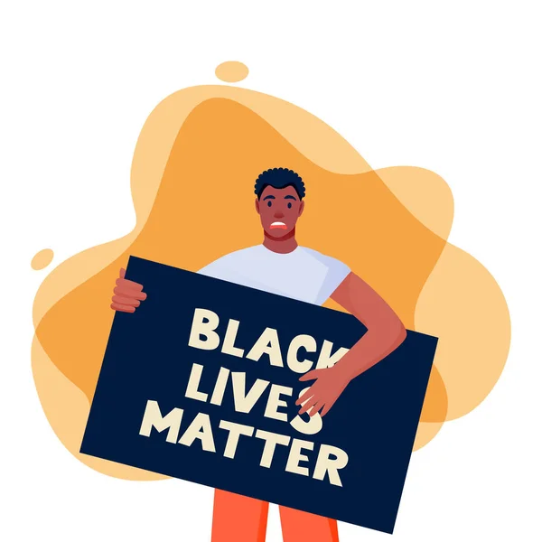 Hombre Afroamericano Protestando Con Afiche Aislado Sobre Fondo Blanco Las — Vector de stock