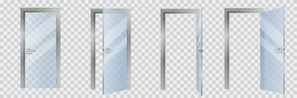 Geschlossene Und Offene Glas Moderne Innentür Set Isoliert Auf Transparentem — Stockvektor