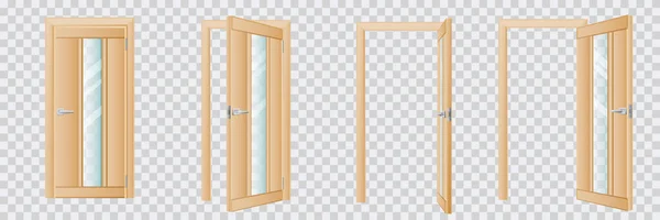 Closed Open Classical Wooden Natural Beige Interior Door Set Isolated — Stock Vector