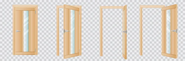 Chiuso Aperto Classico Set Porte Interne Legno Beige Naturale Isolato — Vettoriale Stock