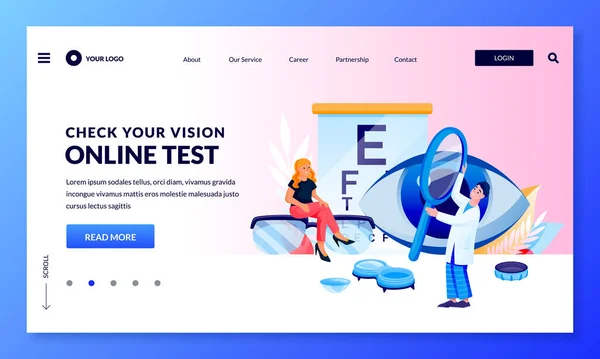Verificação Visão Modelo Design Banner Olho Cuidados Doutor Paciente Fazem — Vetor de Stock