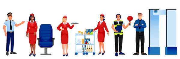 Airline Airport Staff Team Isolated White Background Vector Illustration Men — Stok Vektör