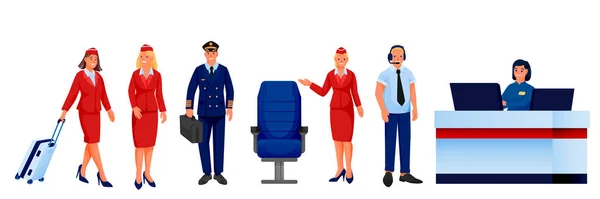 Airport Airline Staff Team Isolated White Background Vector Illustration Men — Stok Vektör