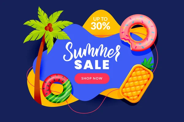 Summer Sale Abstract Banner Design Template Inflatable Floating Funny Toys — Stock Vector